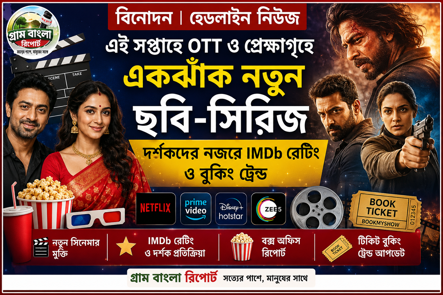 🎬 বিনোদন | হেডলাইন নিউজ এই সপ্তাহে OTT ও প্রেক্ষাগৃহে একঝাঁক নতুন ছবি-সিরিজ, দর্শকদের নজরে IMDb রেটিং ও বুকিং ট্রেন্ড