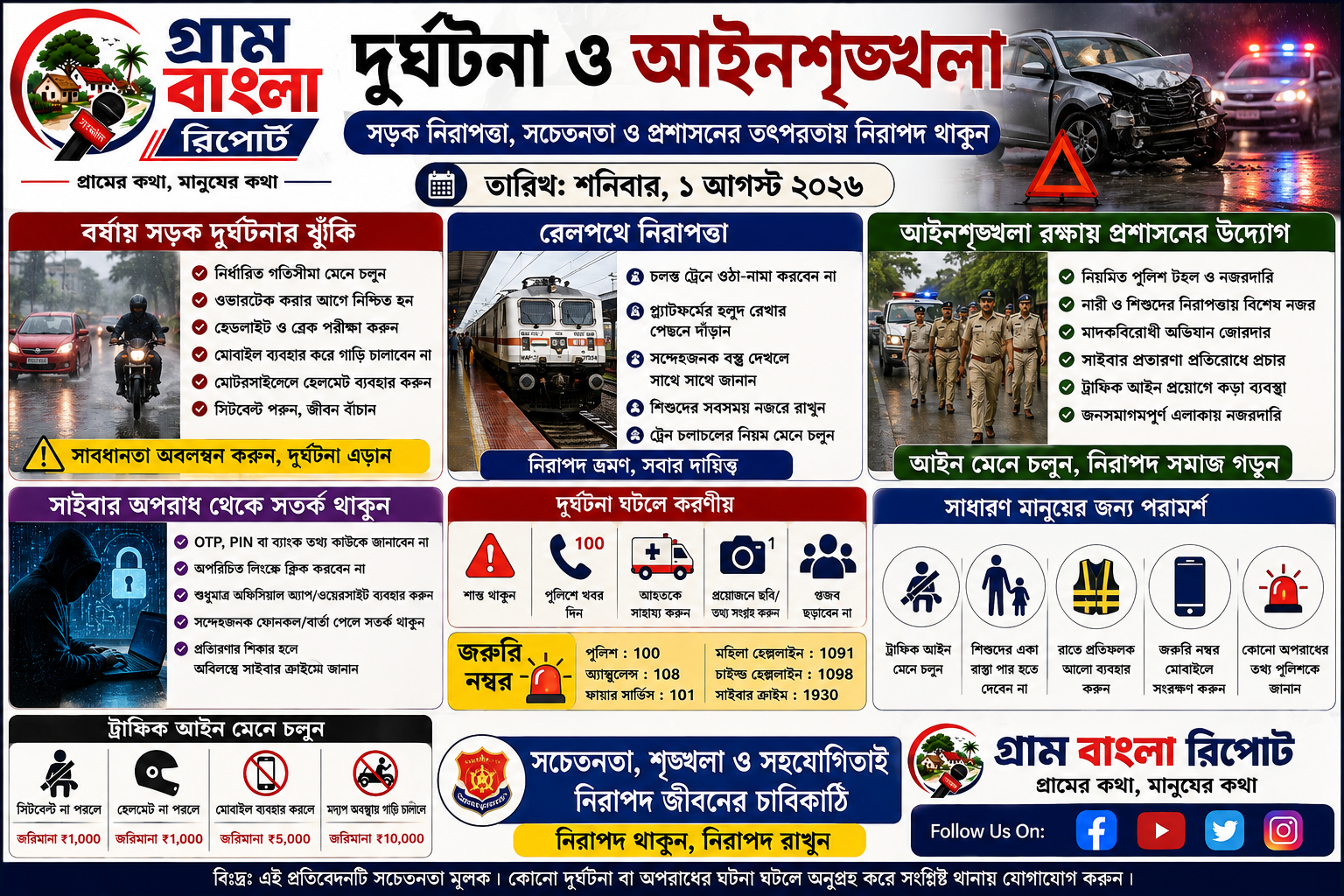 সড়ক নিরাপত্তা, বর্ষাকালীন দুর্ঘটনা প্রতিরোধ ও আইনশৃঙ্খলা রক্ষায় প্রশাসনের বাড়তি নজর