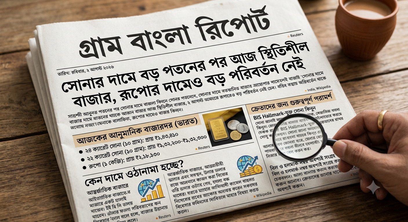 সোনার দামে বড় পতনের পর আজ স্থিতিশীল বাজার, রুপোর দামেও বড় পরিবর্তন নেই