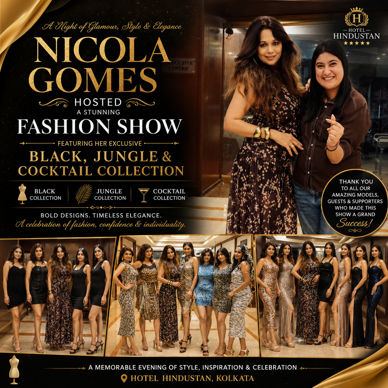 Nicola Gomes Showcases Black, Jungle & Cocktail Collections at Exclusive Fashion Show in Hotel Hindustan, Kolkata