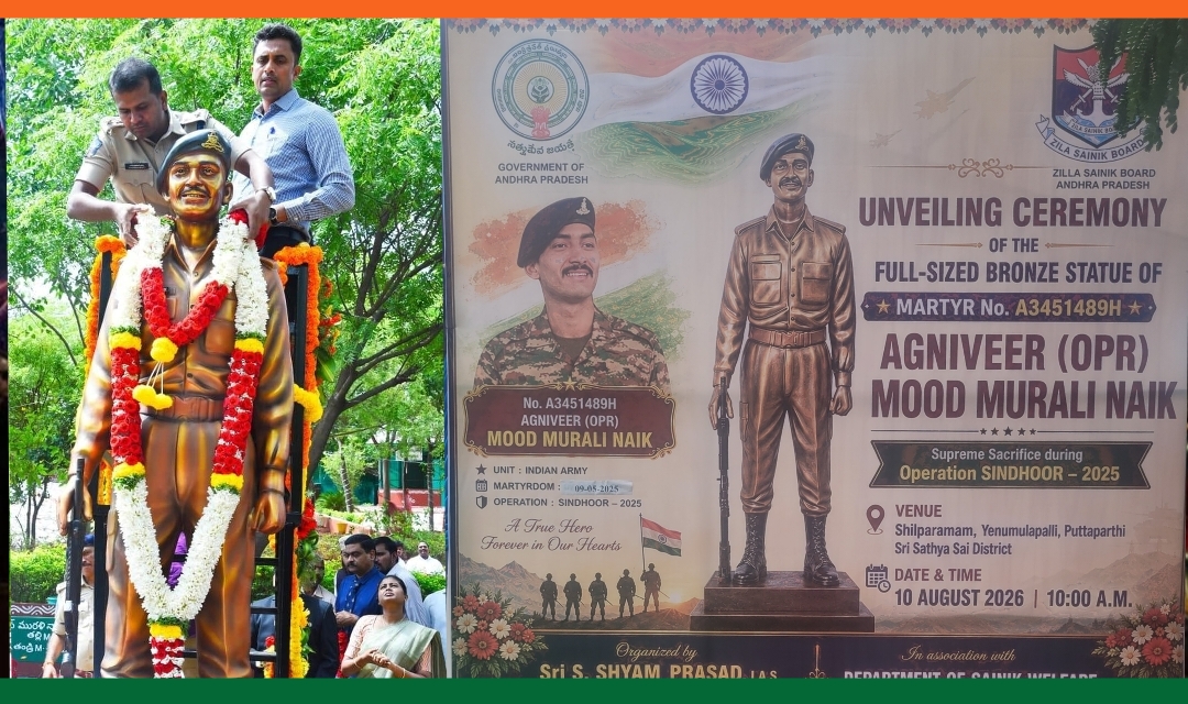 Statue Of Martyr Murali Nayak Unveiled At Shilparamam in Puttaparthi