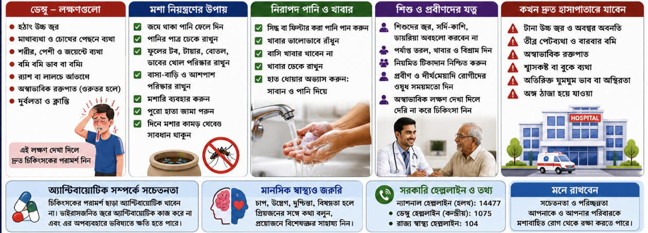 বর্ষায় ডেঙ্গু-সহ মশাবাহিত রোগের ঝুঁকি, পরিচ্ছন্নতা ও দ্রুত চিকিৎসায় জোর