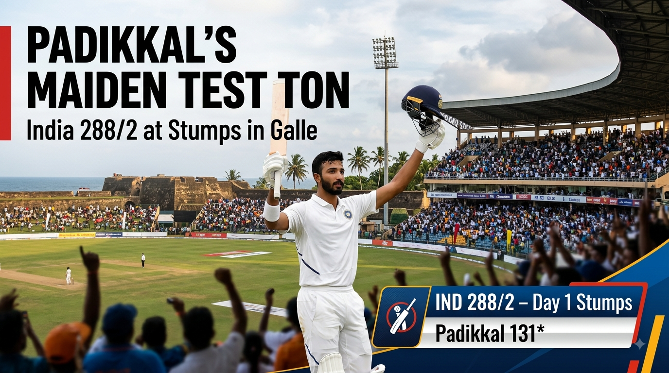 Padikkal’s Maiden Century Anchors India’s Dominant Day 1 in Galle