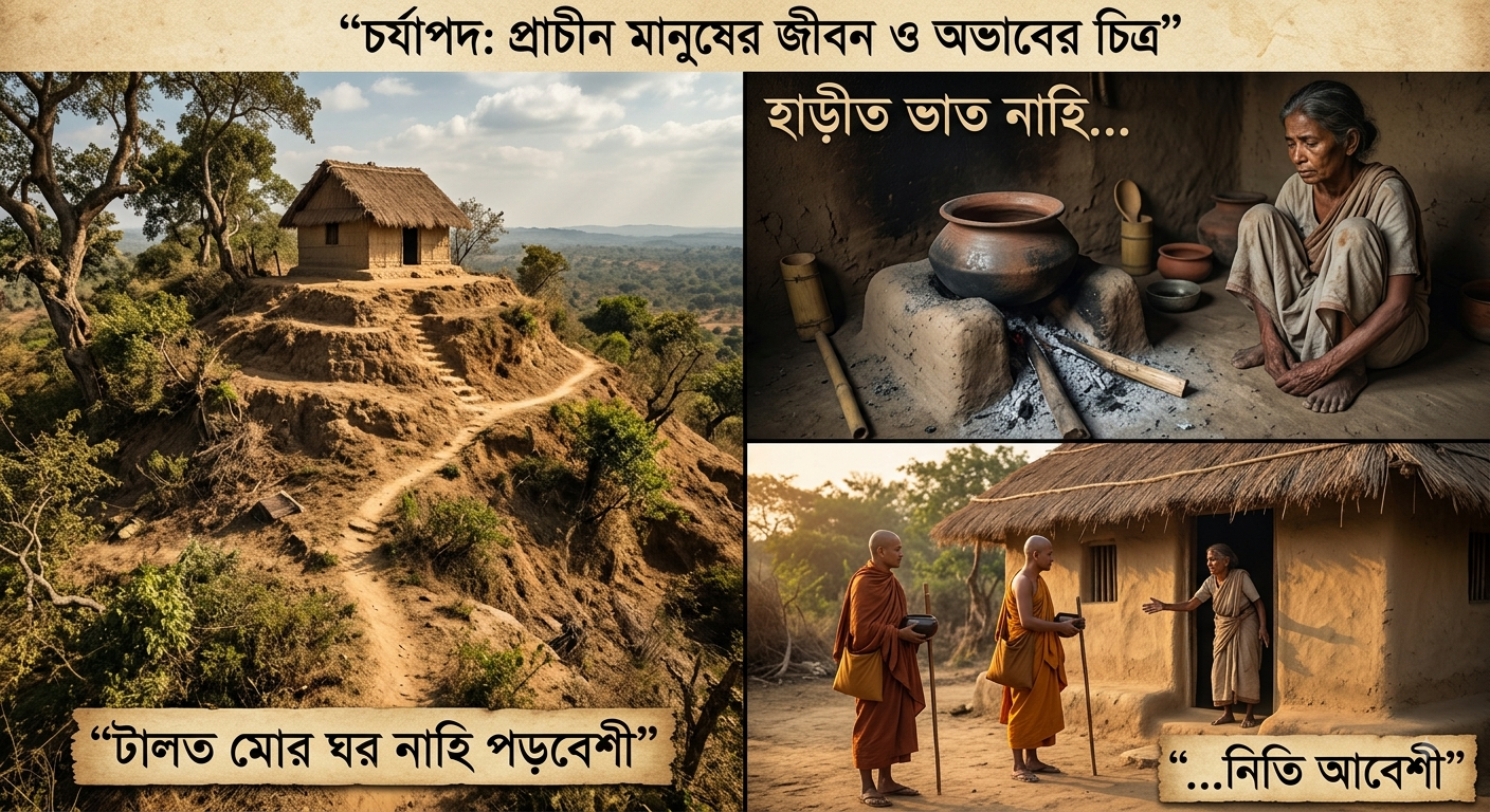 📚 গ্রাম বাংলা শিক্ষা নবম শ্রেণী – বাংলা | পাঠ–৪ চর্যাপদের নির্বাচিত পদ: সহজ ব্যাখ্যা, শব্দার্থ ও প্রশ্নোত্তর “টালত মোর ঘর নাহি পড়বেশী”—চর্যাপদের সহজ ভাষায় প্রাচীন মানুষের জীবন, দারিদ্র্য ও ভাবজগতের