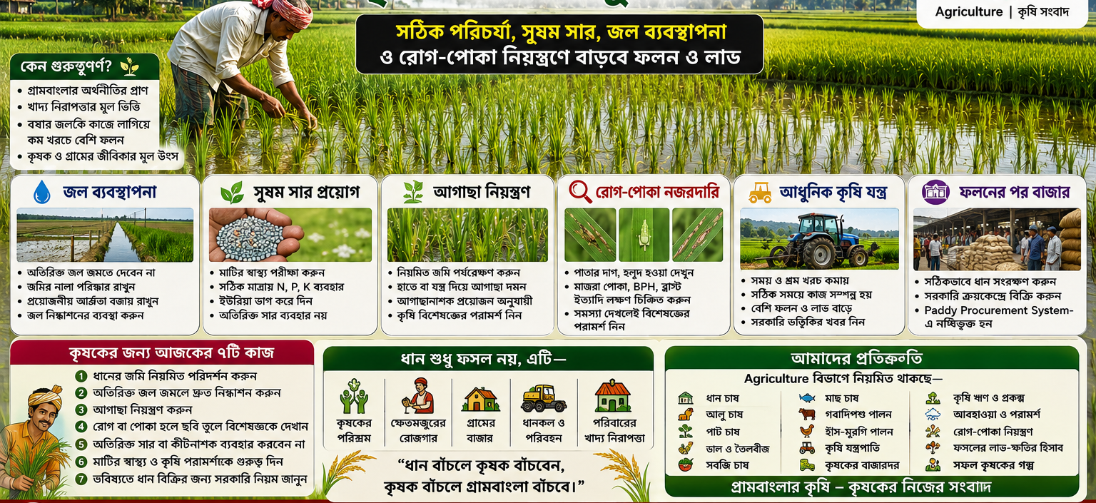 🌾  গ্রামবাংলার অর্থনীতির প্রাণ ধান চাষ—বর্ষার মরশুমে আমন ধানে ফলন বাড়াতে এখনই দরকার সঠিক পরিচর্যা