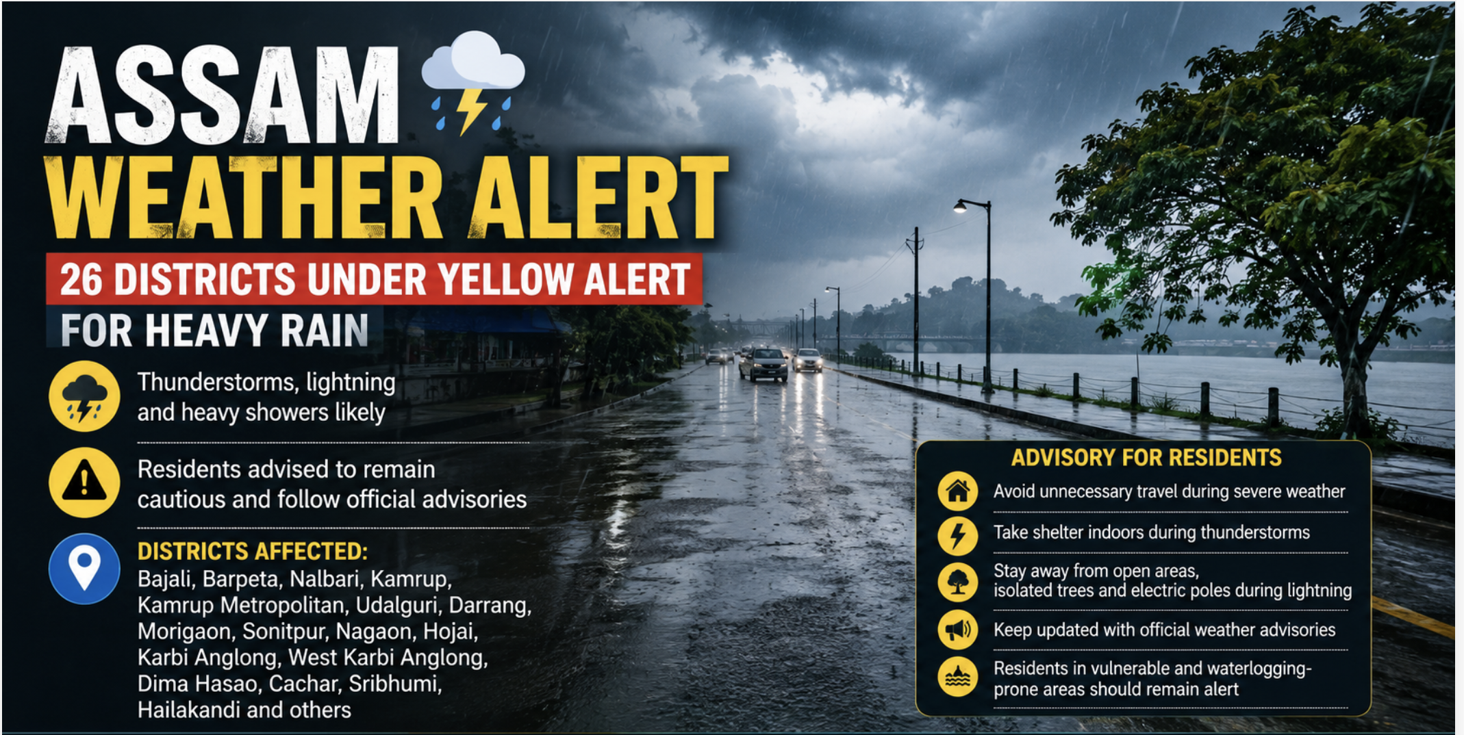 Heavy Rain Forecast for Assam as Yellow Alert Issued in 26 Districts*