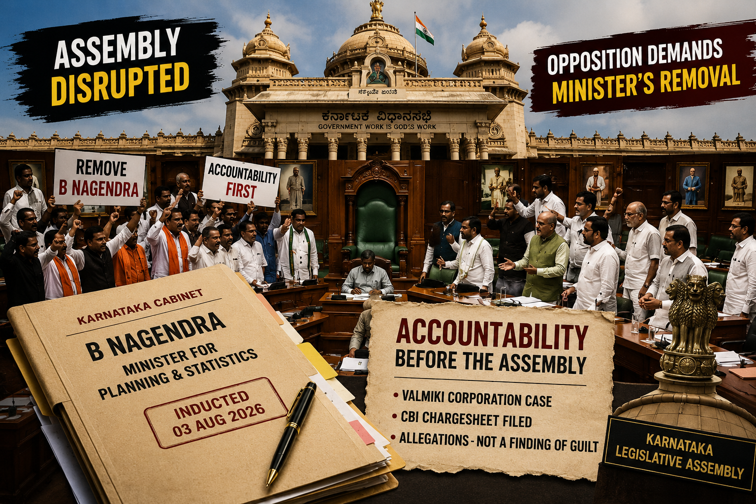 B Nagendra's Cabinet Return Triggers Opposition Protest in Karnataka Assembly