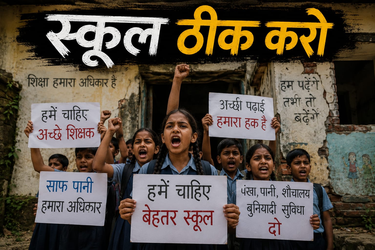 स्कूलों की समस्याओं को लेकर सड़कों पर छात्र, बुनियादी सुविधाओं की मांग तेज