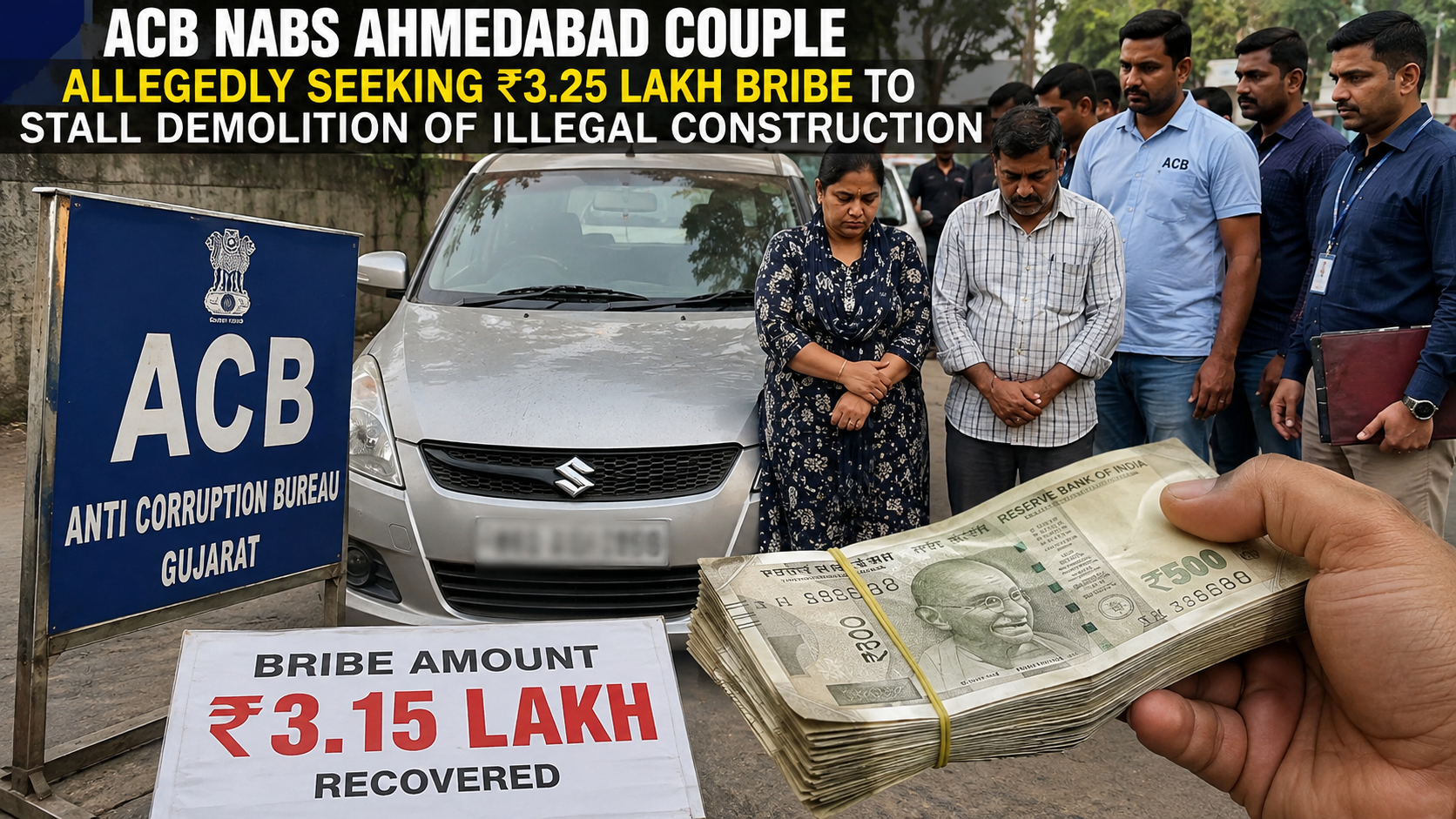 BOGUS PROMISE OF DEMOLITION RELIEF: ACB CATCHES AHMEDABAD COUPLE ACCEPTING ₹3.15 LAKH BRIBE