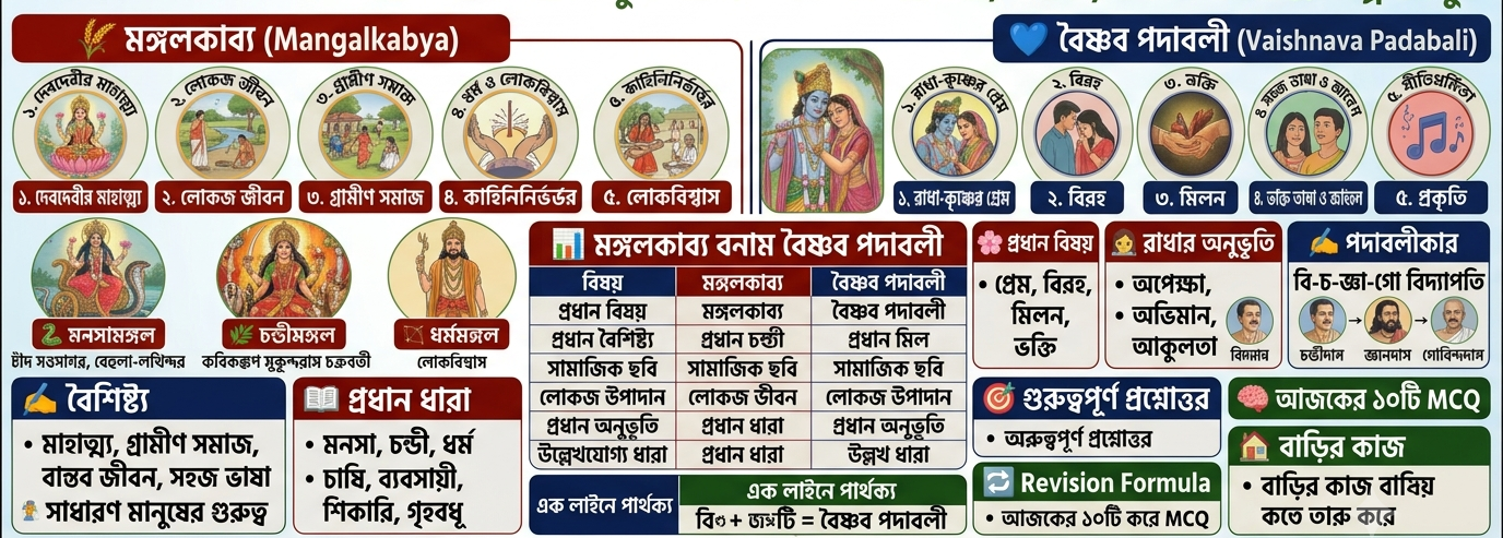 📚 গ্রাম বাংলা শিক্ষা নবম শ্রেণী – বাংলা | পাঠ–৮ মধ্যযুগের বাংলা সাহিত্য: মঙ্গলকাব্য ও বৈষ্ণব পদাবলীর পরিচয়