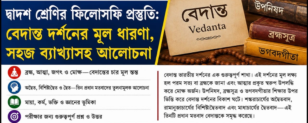 গ্রাম বাংলা শিক্ষা ক্লাস ১২ | ফিলোসফি | অধ্যায় ৪ বেদান্ত: ভারতীয় দর্শনের এক গুরুত্বপূর্ণ চিন্তাধারা