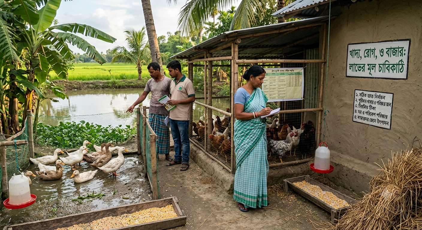 🐔 হাঁস-মুরগি পালন: গ্রামবাংলায় বাড়তি আয়ের বড় সুযোগ, কিন্তু লাভের আগে জানতে হবে সঠিক জাত, খাবার, রোগ প্রতিরোধ ও বাজারের হিসাব