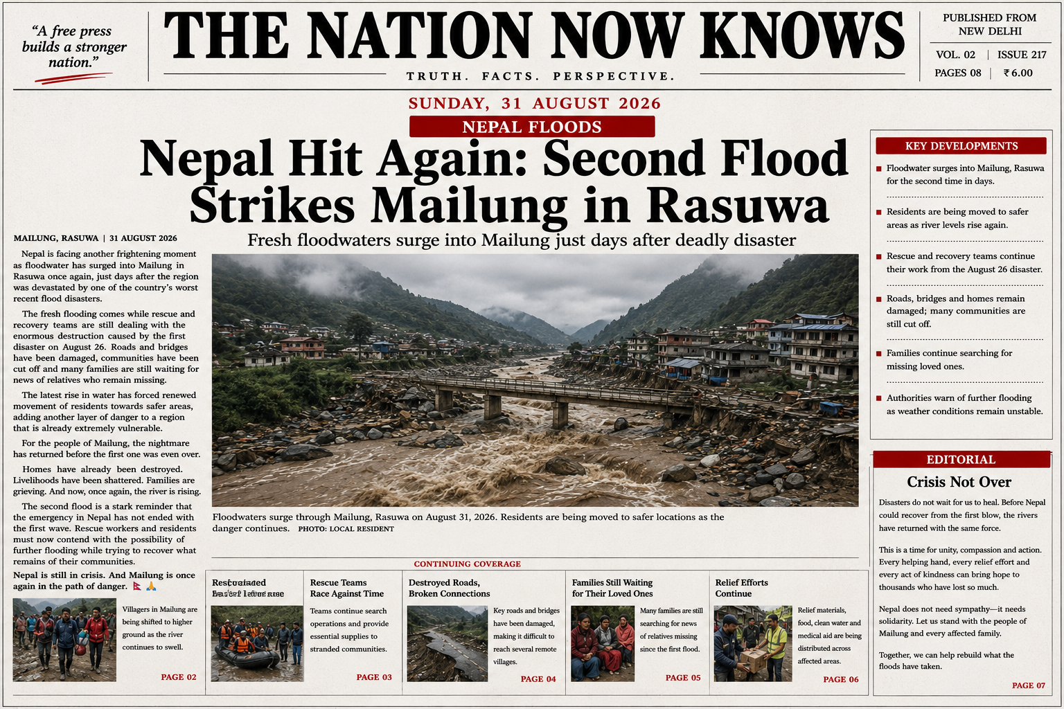 Fresh Flooding Hits Mailung in Nepal’s Rasuwa as Rescue Operations ContinueG