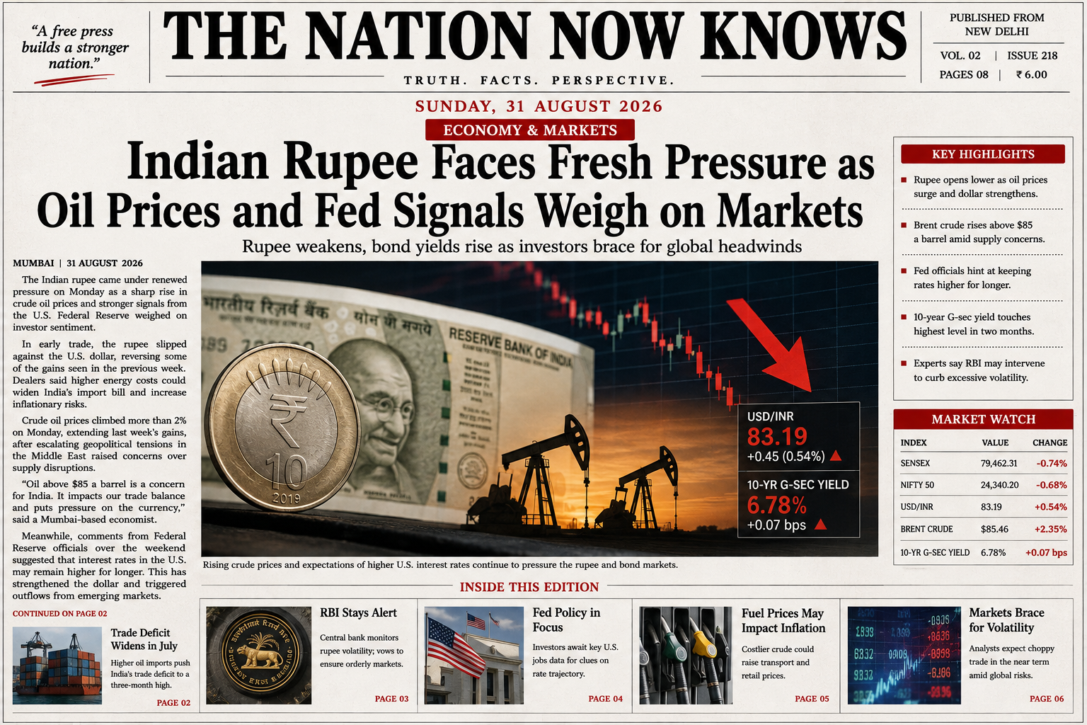 Rupee Under Pressure as Oil Climbs and Fed Signals Tougher Policy