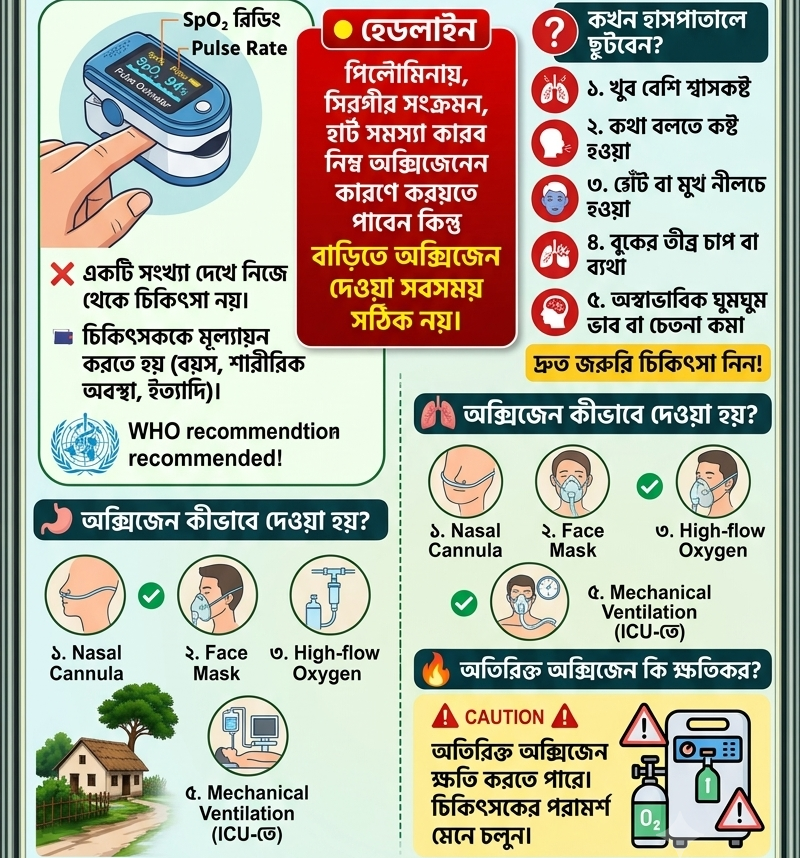🏥 GRAM BANGLA HEALTH GUIDE  🚨 শ্বাসকষ্ট হলেই শুধু অক্সিজেন নয়! কখন অক্সিজেন দরকার, পালস অক্সিমিটারের রিপোর্ট কতটা গুরুত্বপূর্ণ এবং কখন হাসপাতালে ছুটবেন?