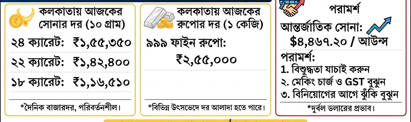 🪙 আজকের সোনা-রুপোর দাম ৩ সেপ্টেম্বর ২০২৬: কলকাতায় কত ২২ ক্যারেট ও ২৪ ক্যারেট সোনা? রুপোর দরও নজরে
