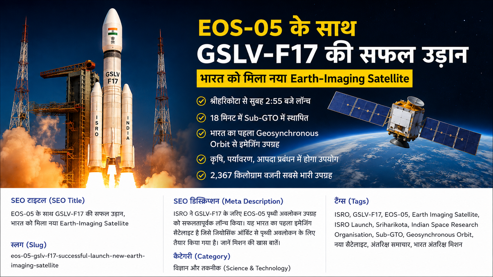 EOS-05 के साथ GSLV-F17 की सफल उड़ान, भारत को मिला नया Earth-Imaging Satellite