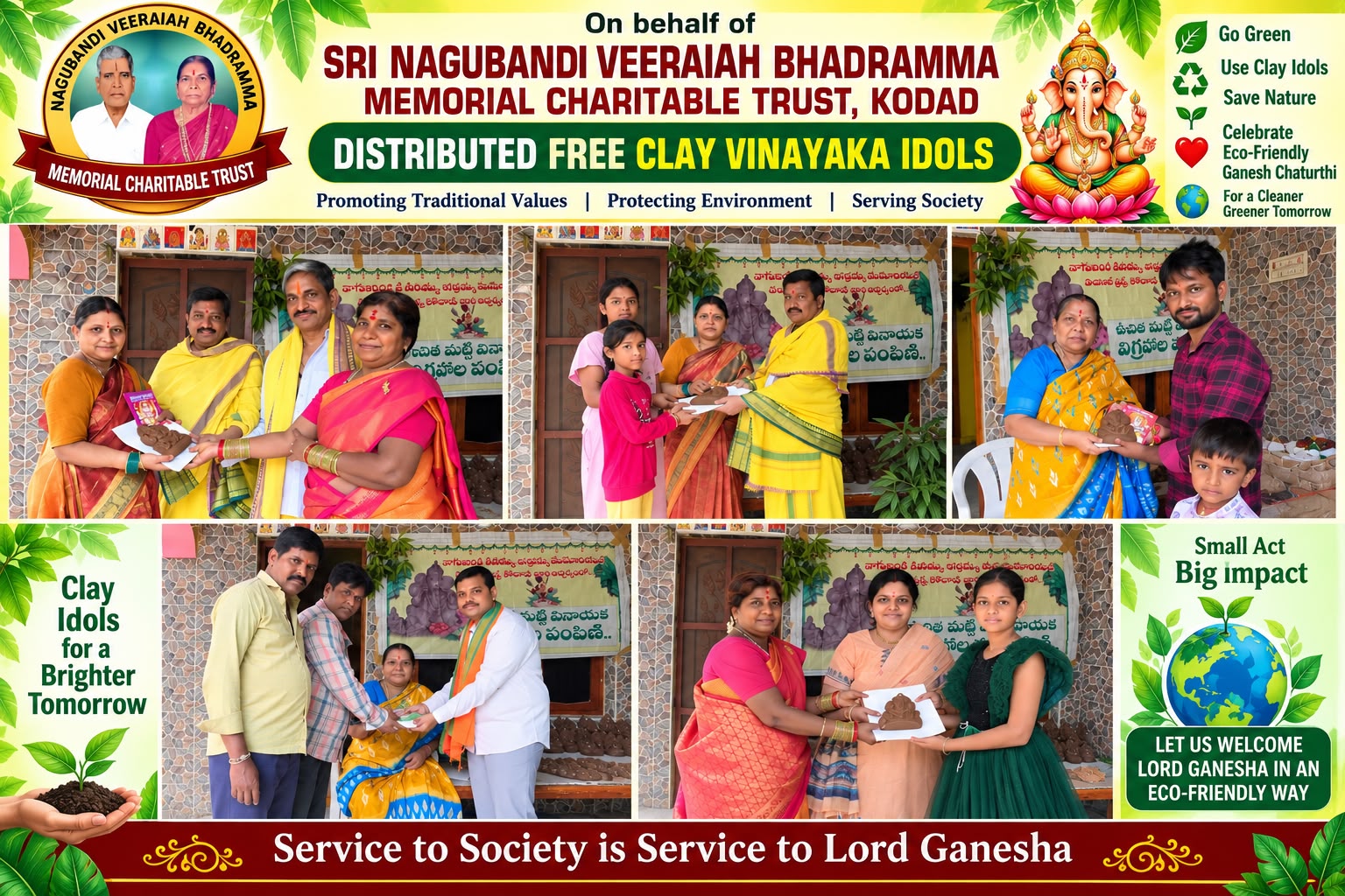 15 Years of Green Ganesh: Clay Idols Distributed in Kodad to Promote Environmental Protection in Kodad