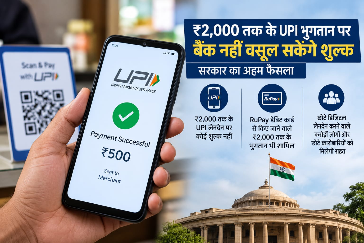 ₹2,000 तक के UPI भुगतान पर नहीं लगेगा शुल्क, सरकार का बड़ा फैसला