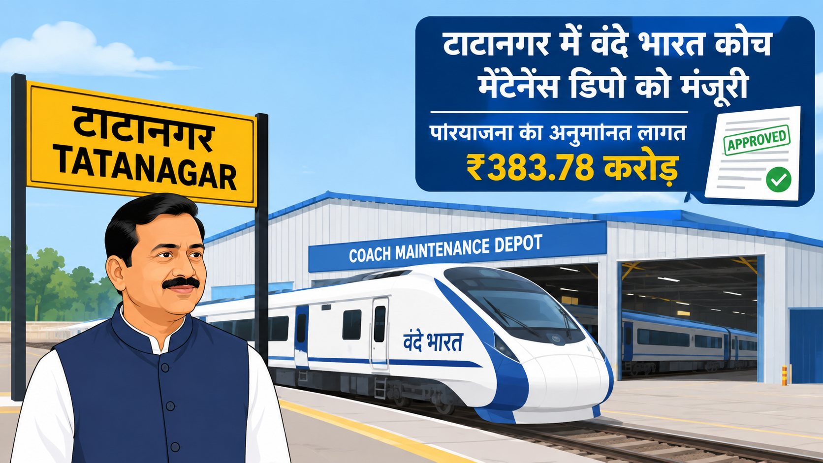 टाटानगर में 383.78 करोड़ से बनेगा अत्याधुनिक वंदे भारत कोच मेंटेनेंस डिपो, रेलवे विकास को मिलेगी नई रफ्तार