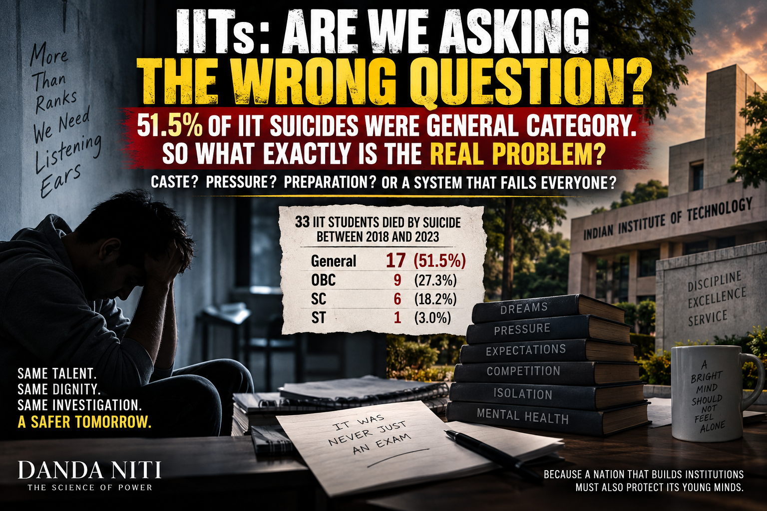 IITs: ARE WE ASKING THE WRONG QUESTION?  51.5% OF IIT SUICIDES WERE GENERAL CATEGORY. SO WHAT EXACTLY IS THE REAL PROBLEM?