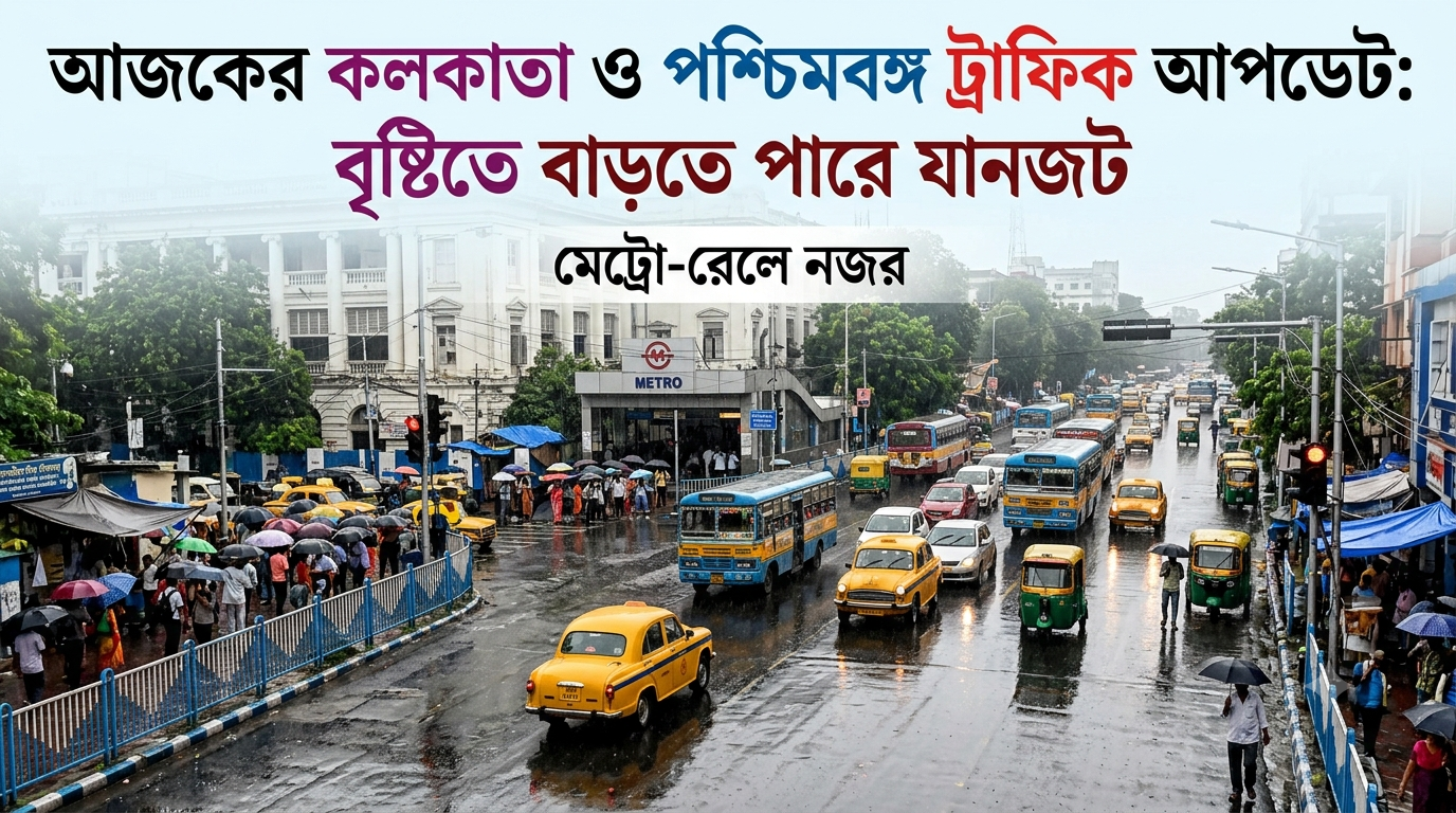 আজকের কলকাতা ও পশ্চিমবঙ্গ ট্রাফিক আপডেট: বৃষ্টিতে বাড়তে পারে যানজট, মেট্রো-রেলে নজর