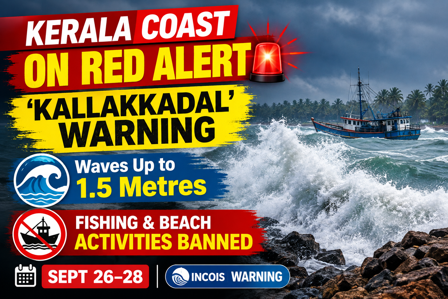 Red Alert Along Kerala Coast as INCOIS Warns of ‘Kallakkadal’ and High Waves