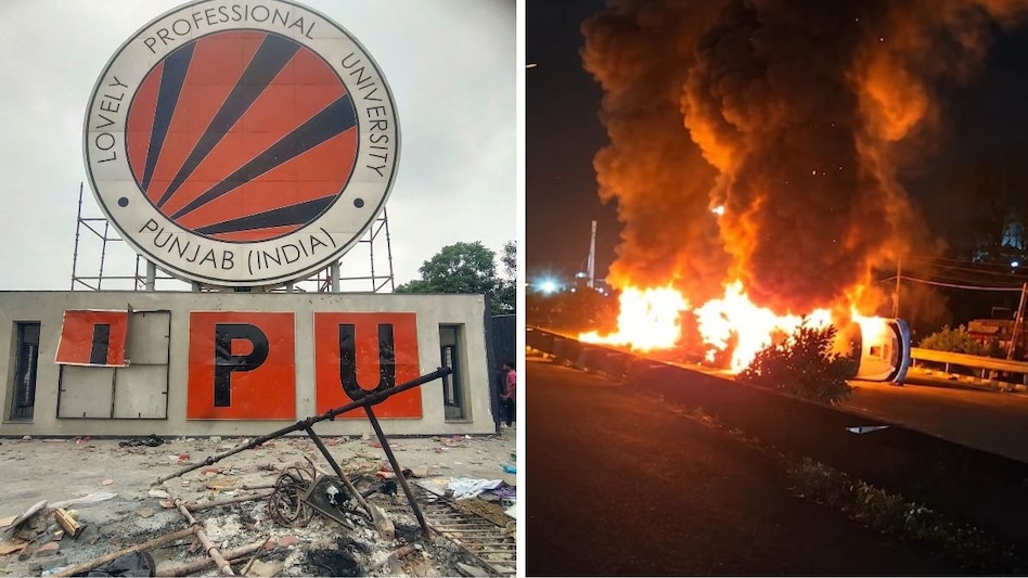 LPU Protest Turns Violent: Students Clash With Police, Vehicles Set Ablaze in Phagwara