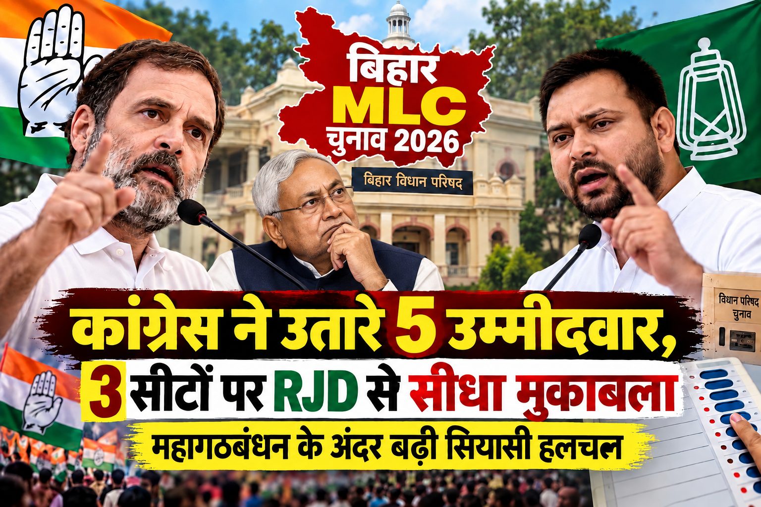 “बिहार MLC चुनाव 2026: कांग्रेस ने उतारे 5 उम्मीदवार, 3 सीटों पर RJD से सीधा मुकाबला; महागठबंधन के अंदर बढ़ी सियासी हलचल”