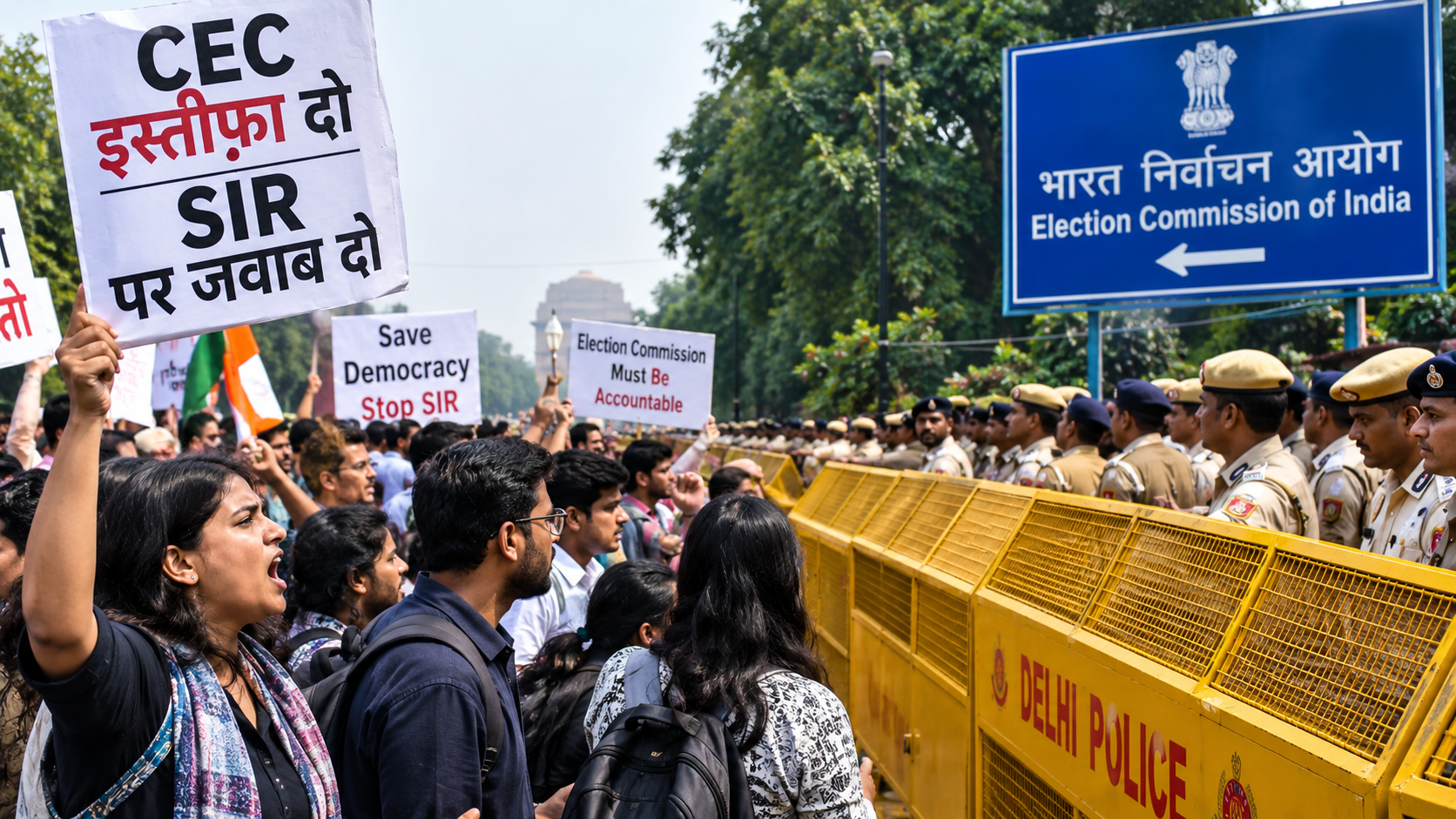 दिल्ली में CEC के खिलाफ प्रदर्शन: तीन FIR दर्ज, कई प्रदर्शनकारी हिरासत में