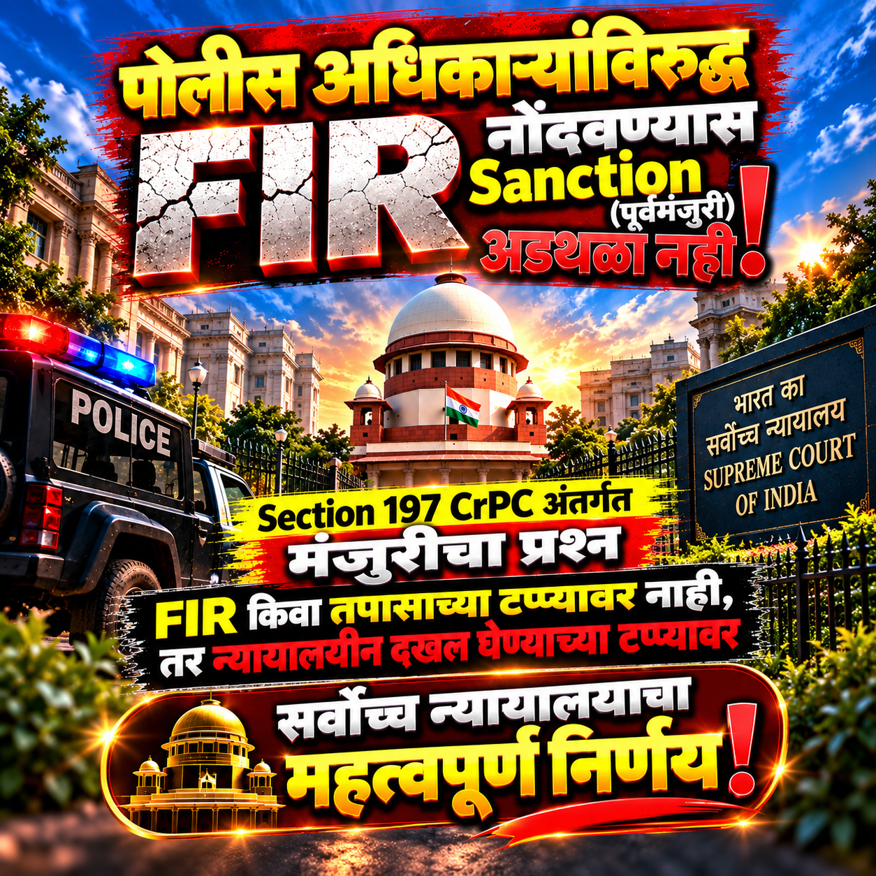 पोलीस अधिकाऱ्यांविरुद्ध FIR नोंदवण्यास Sanction (पूर्वमंजुरी) अडथळा नाही; सर्वोच्च न्यायालयाचा महत्त्वपूर्ण निर्णय