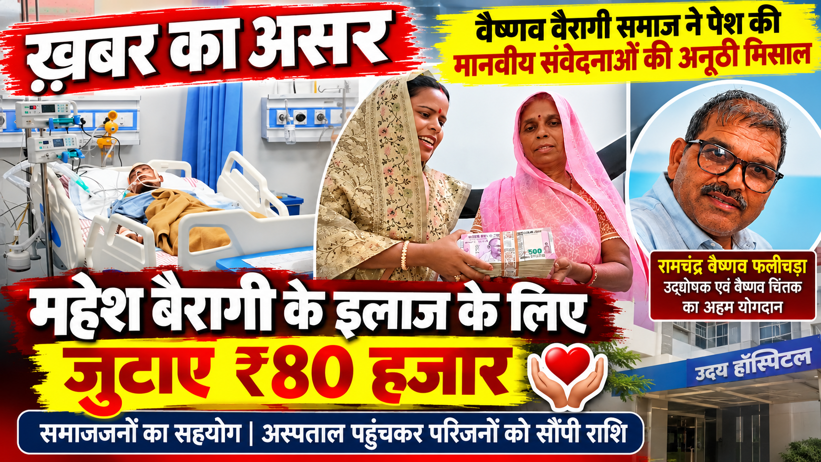 जनअपील रंग लाई, समाज के सहयोग से मरीज को मिली बड़ी राहत,रामचंद्र वैष्णव और समाजजनों के प्रयास रंग लाए