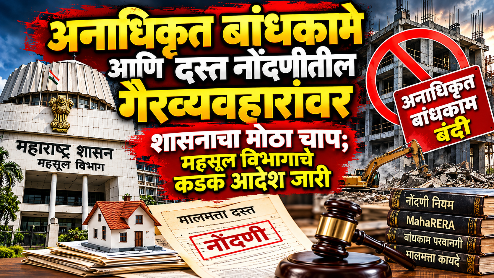 अनाधिकृत बांधकामे आणि दस्त नोंदणीतील गैरव्यवहारांवर शासनाचा मोठा चाप; महसूल विभागाचे कडक आदेश जारी