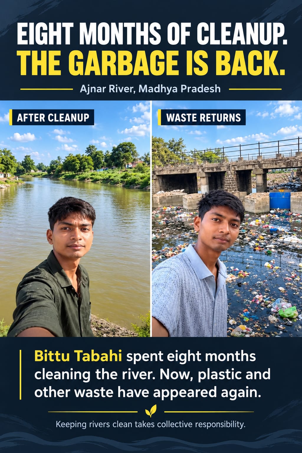 Bittu Tabahi Finds Ajnar River Polluted Again After Eight Months of Cleanup Efforts