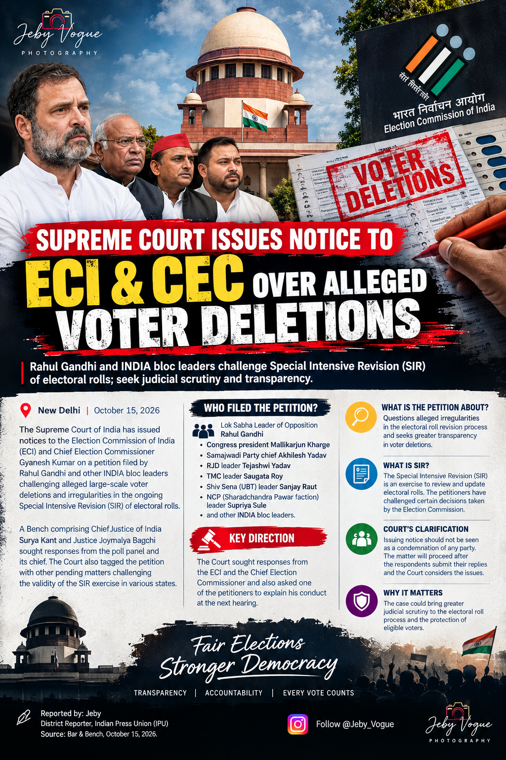 Supreme Court Issues Notice to ECI and Chief Election Commissioner Over Alleged Voter Deletions-  It's ALMOST DONE, GYANU!!