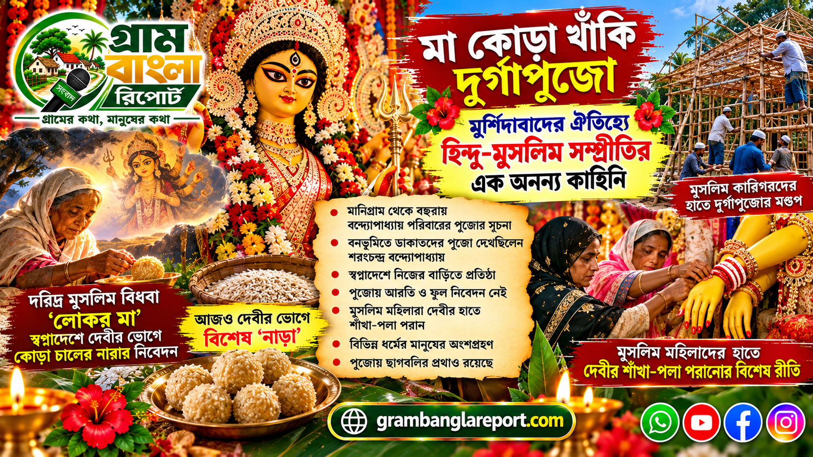 মা কোড়া খাঁকি দুর্গাপুজো: মুর্শিদাবাদের ঐতিহ্যে হিন্দু-মুসলিম সম্প্রীতির অনন্য কাহিনি, দেবীর ভোগে আজও বিশেষ ‘নাড়া’