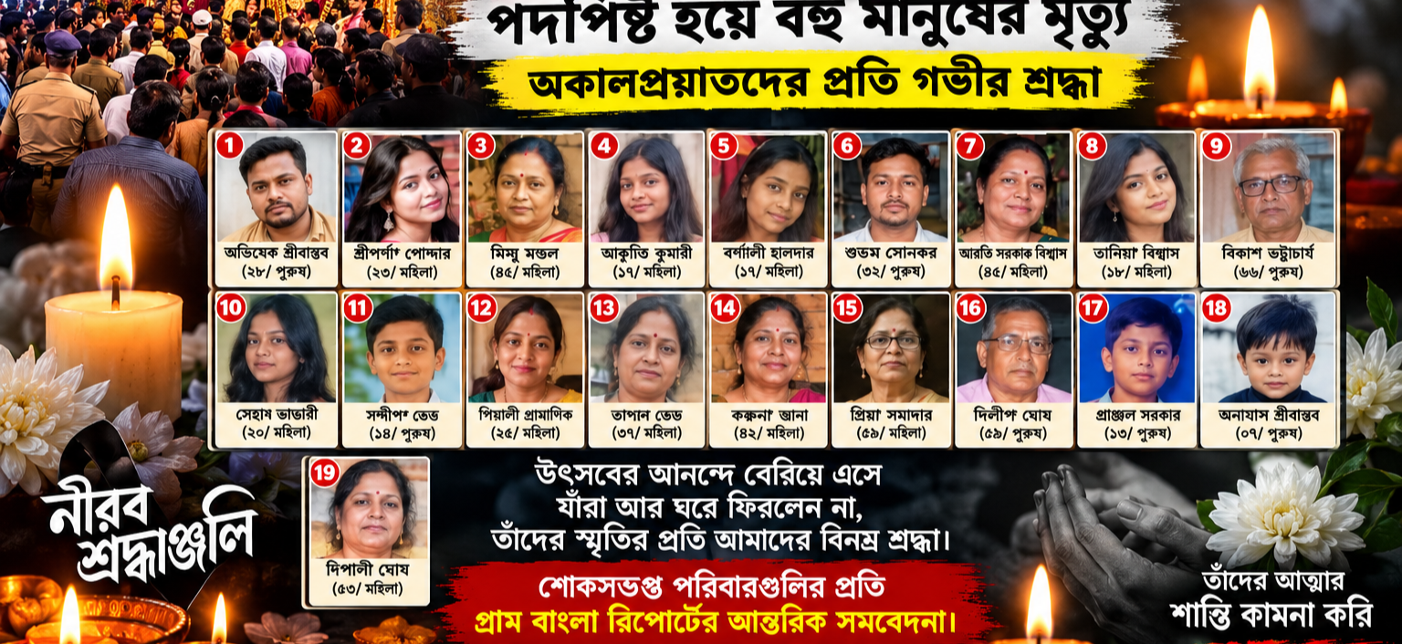 চোরবাগান দুর্গাপুজো মণ্ডপের মর্মান্তিক দুর্ঘটনা: মৃতদের প্রতি গ্রাম বাংলা রিপোর্টের গভীর শ্রদ্ধা ও শোকজ্ঞাপন