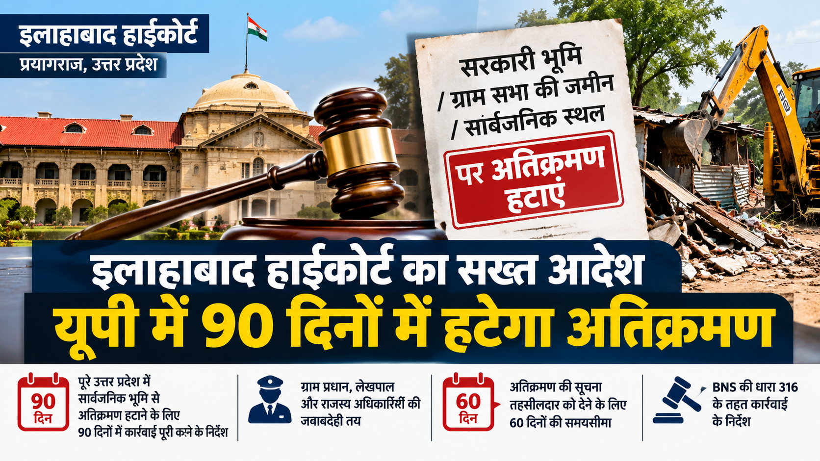 बड़ी खबर: यूपी में सरकारी जमीनों से 90 दिनों में हटेगा अवैध कब्जा, इलाहाबाद हाईकोर्ट सख्त