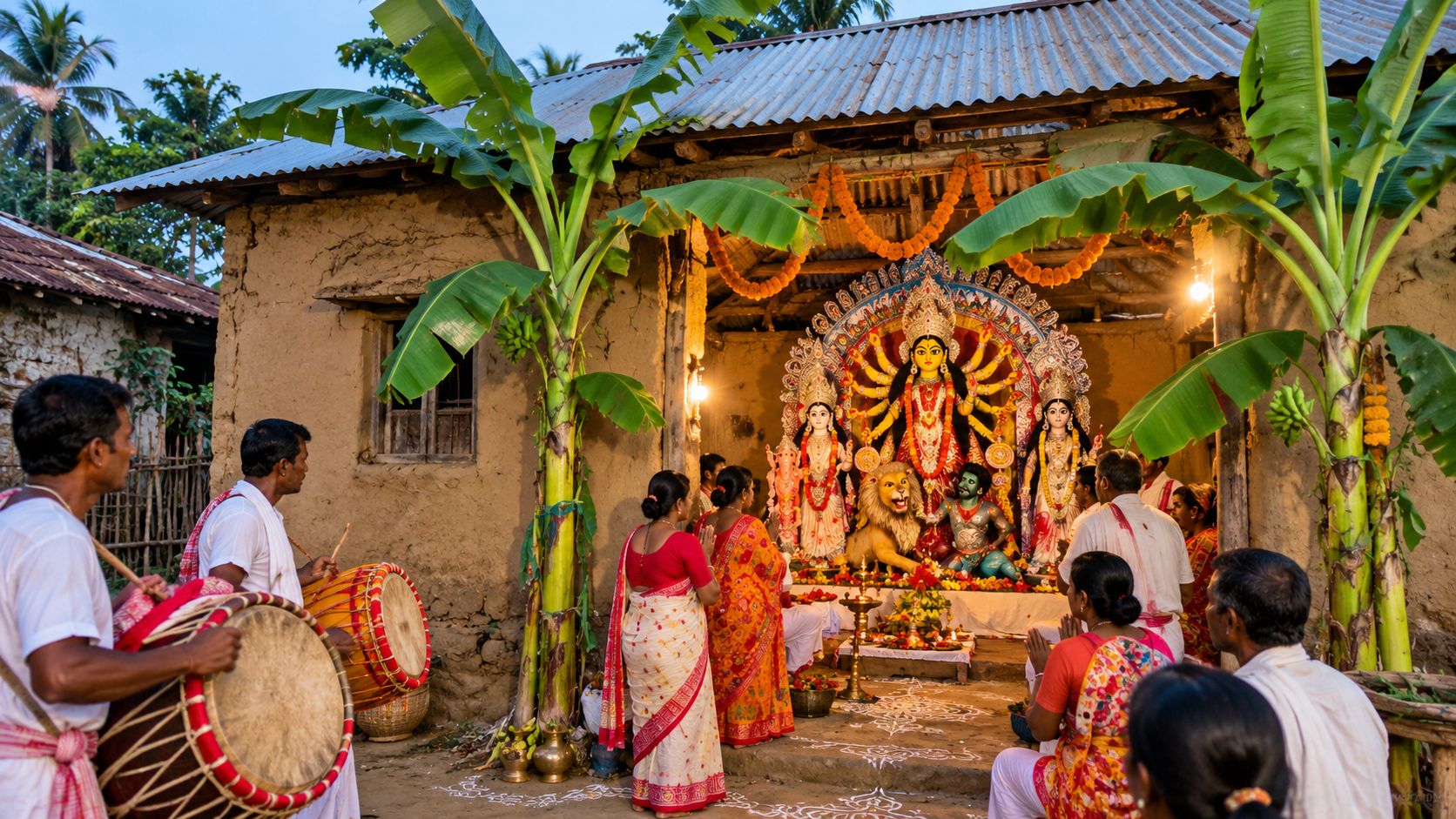 মাটির দেওয়াল, টিনের চালের ঘরে মা দুর্গা! সারওয়ালীর দত্তবাড়ির পুজোয় ধরা পড়ল শিকড়ের বাংলার ছবি