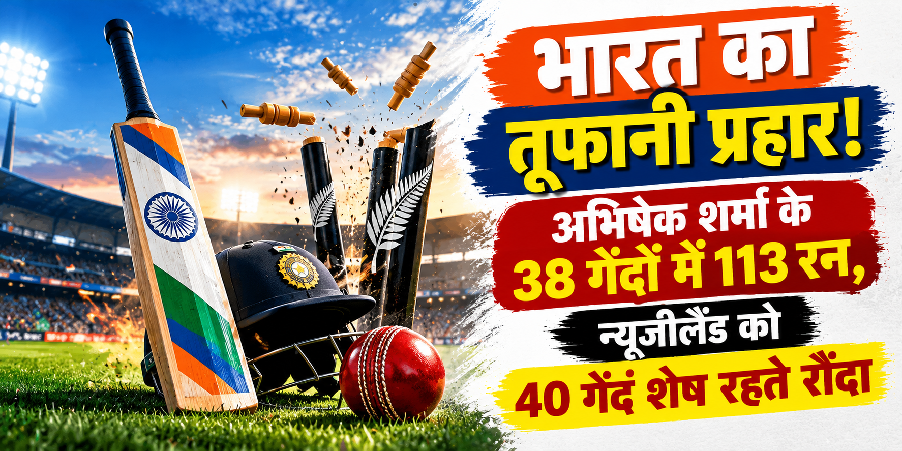 भारत का तूफानी प्रहार! अभिषेक शर्मा के 38 गेंदों में 113 रन, न्यूजीलैंड को 40 गेंद शेष रहते रौंदा