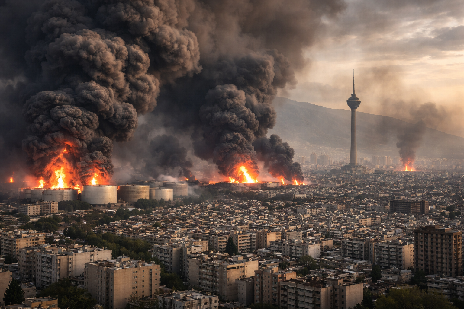 Thick Black Smoke Engulfs Tehran After Oil Facilities Hit, Authorities Warn of Toxic Rain
