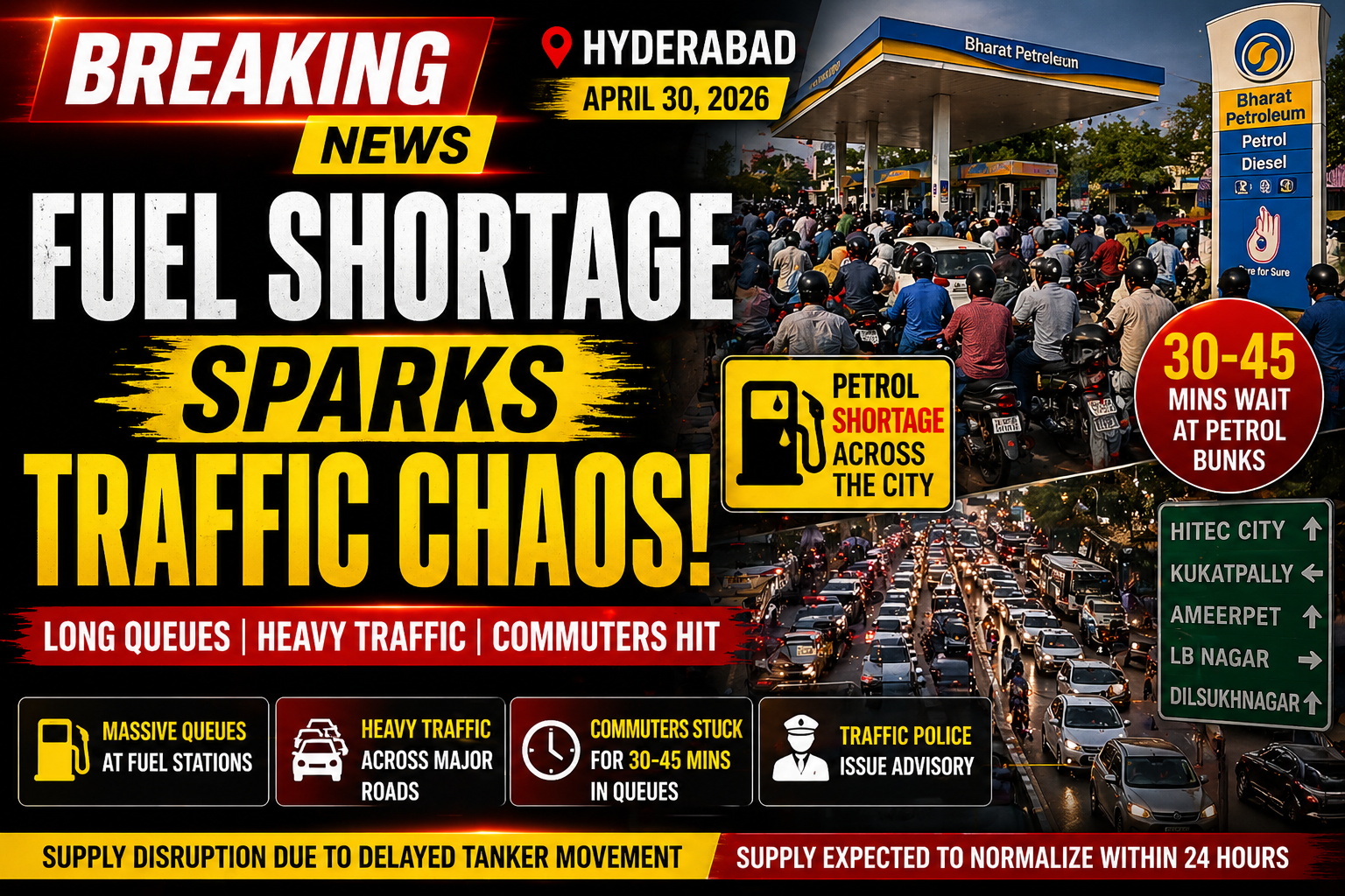 Fuel Crunch Triggers Traffic Chaos Across Hyderabad