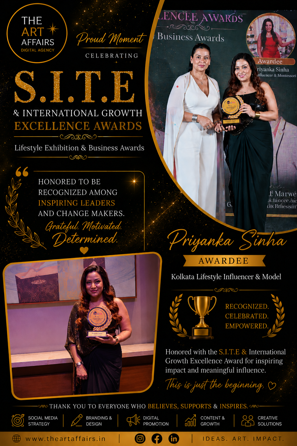 Kolkata Lifestyle Influencer Priyanka Sinha Recognised at S.I.T.E & International Growth Excellence Awards 2026