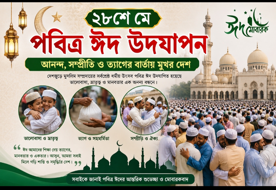পবিত্র ঈদ উদযাপন: আনন্দ, সম্প্রীতি ও ত্যাগের বার্তায় মুখর দেশ