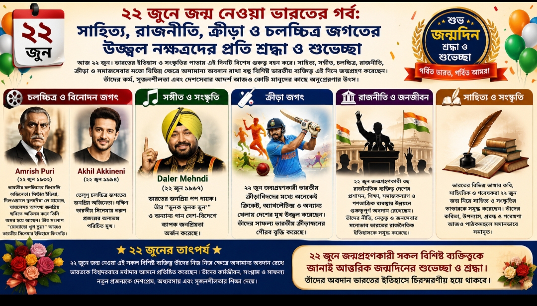 ২২ জুনে জন্ম নেওয়া বিশিষ্ট ভারতীয় ব্যক্তিত্বদের স্মর