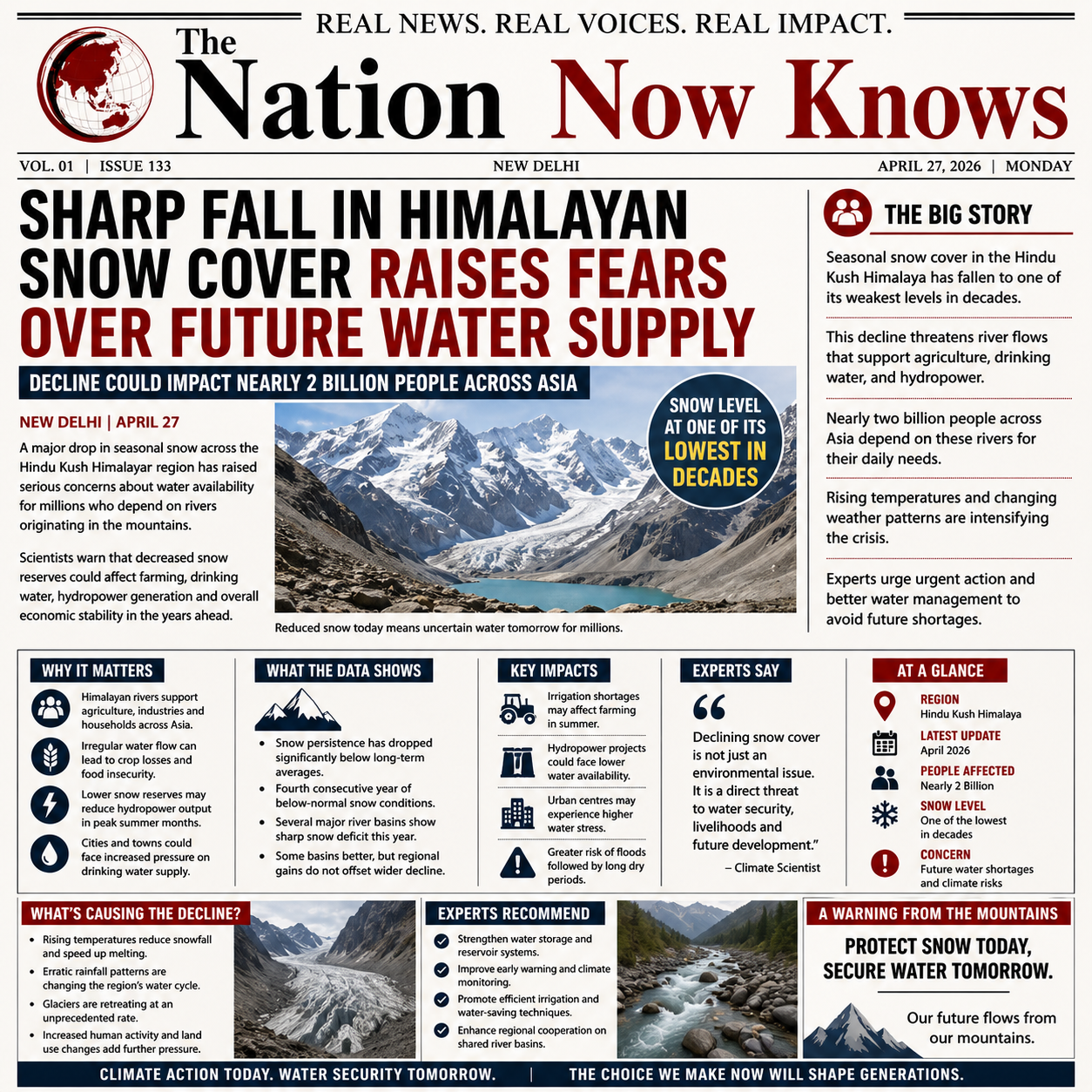 Sharp Fall in Himalayan Snow Cover Raises Fears Over Future Water Supply New Delhi | April 27, 2026