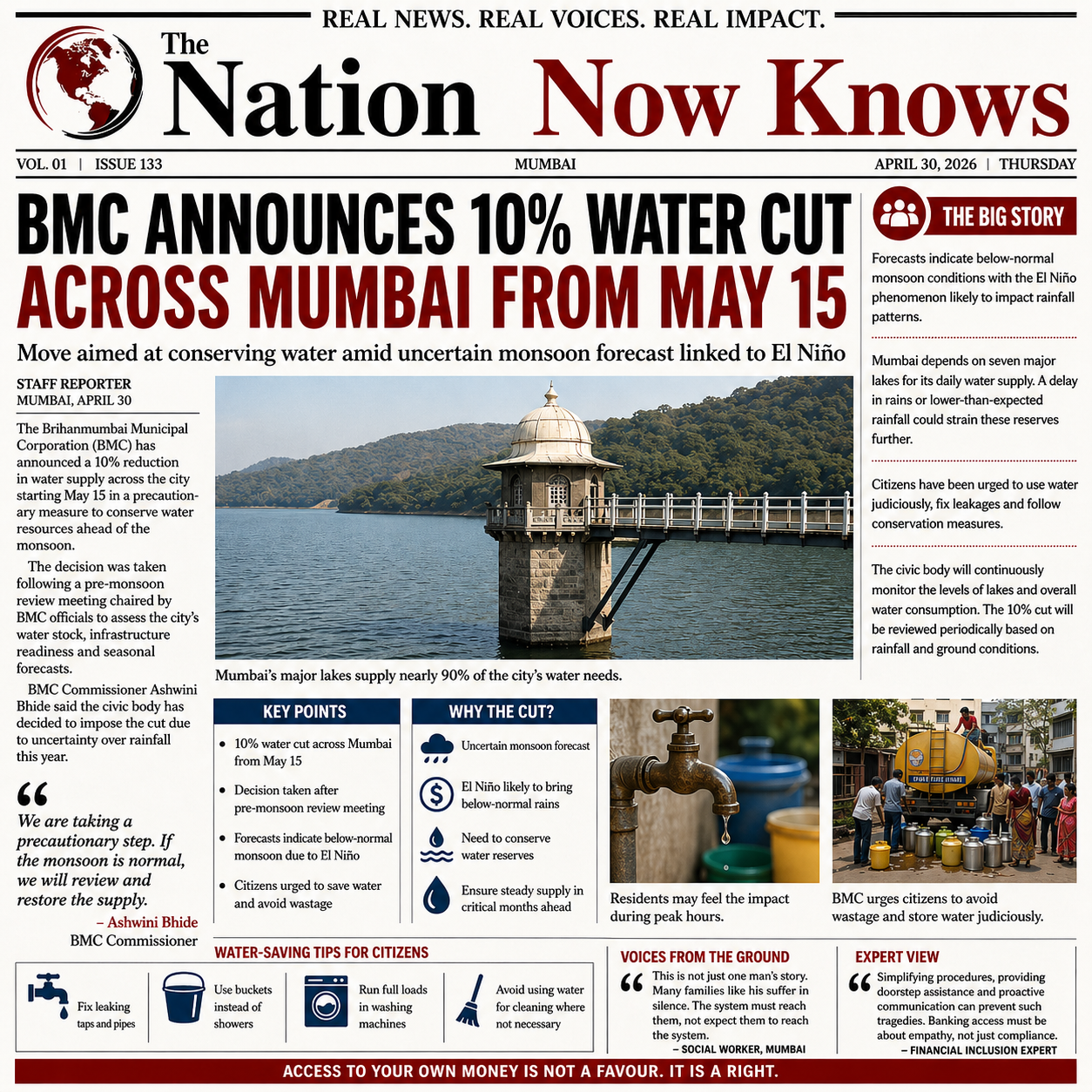 Mumbai to Implement 10% Water Supply Cut from May 15, Says BMC