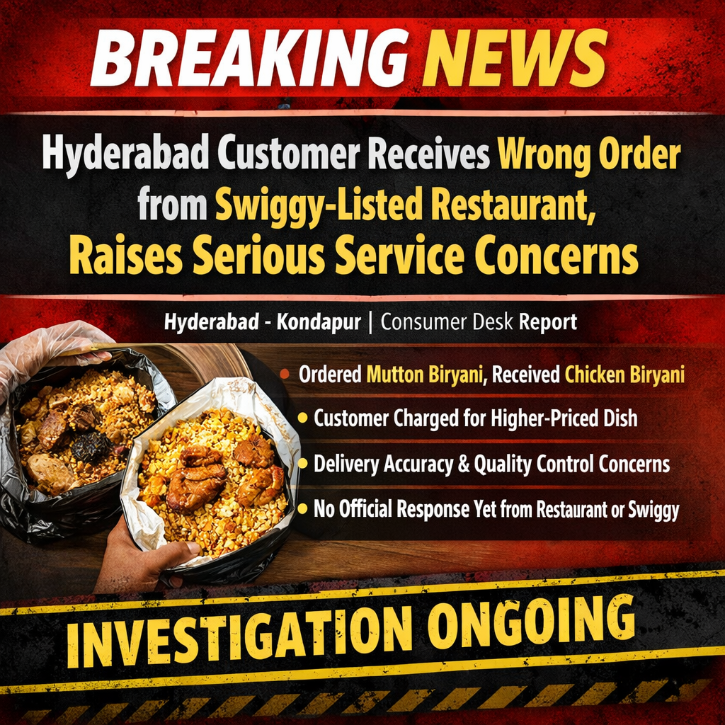 Customer in Hyderabad Reports Incorrect Food Delivery Order, Raises Service Concerns