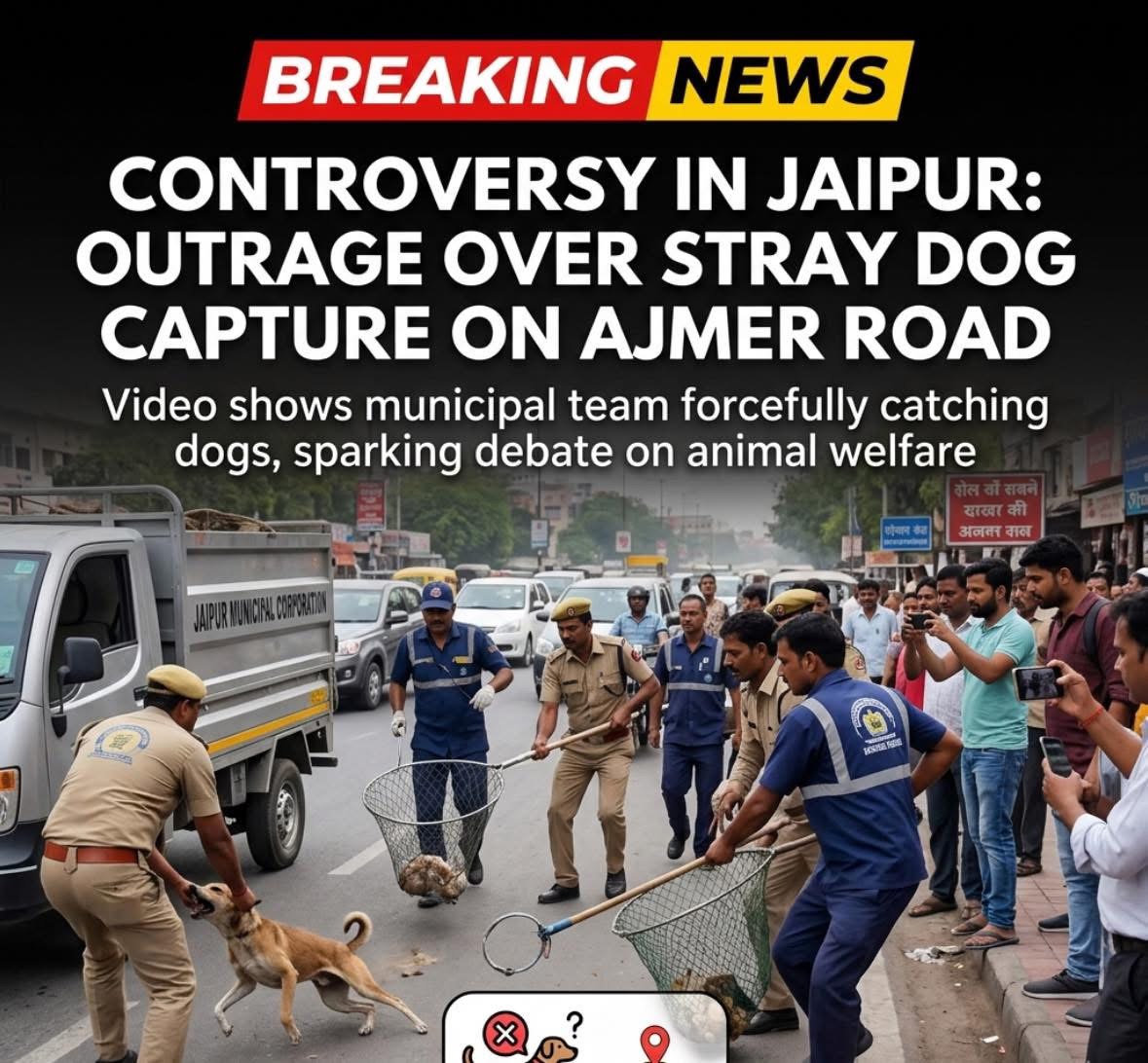 A video from Jaipur’s Ajmer Road has recently surfaced online, sparking widespread concern and debate over the treatment of stray dogs by municipal authorities