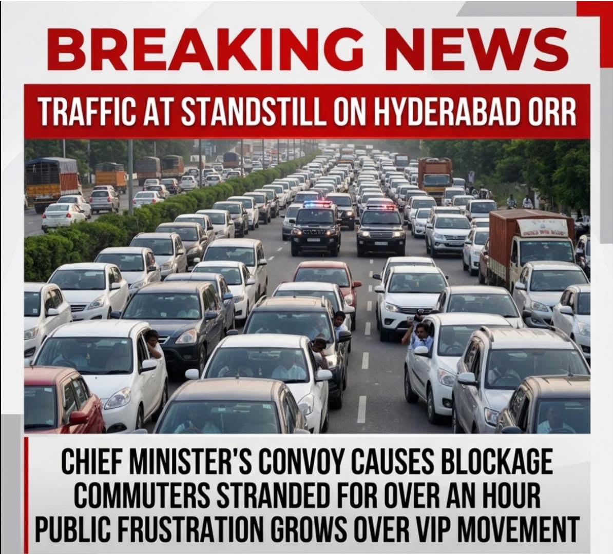 Traffic on Hyderabad’s crucial Outer Ring Road came to a standstill for over an hour as the convoy of Telangana Chief Minister Revanth Reddy passed through, sparking widespread frustration among commuters and reigniting debate over VIP movement protocols in the city.